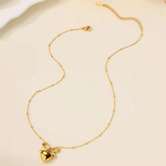 Golden Bow Heart Necklace