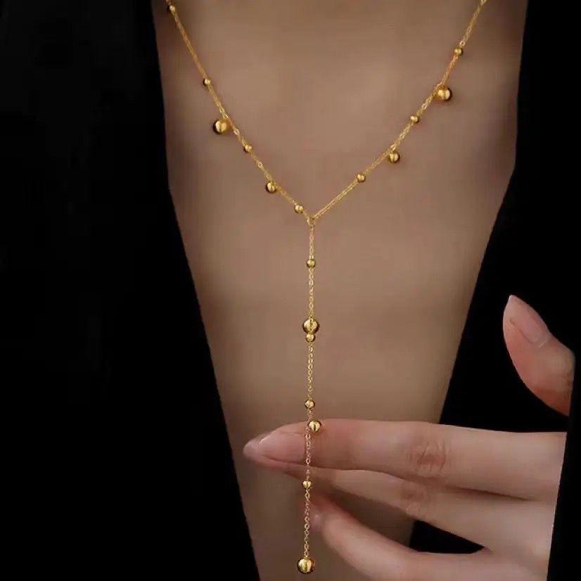 Golden Raindrop Lariat Necklace