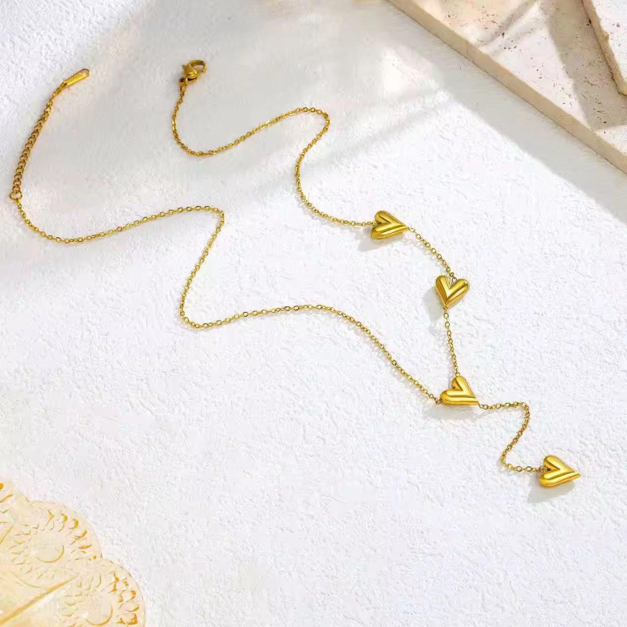 Golden Hearts Cascade Necklace