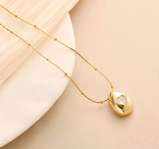 Golden Pebble Heart Necklace