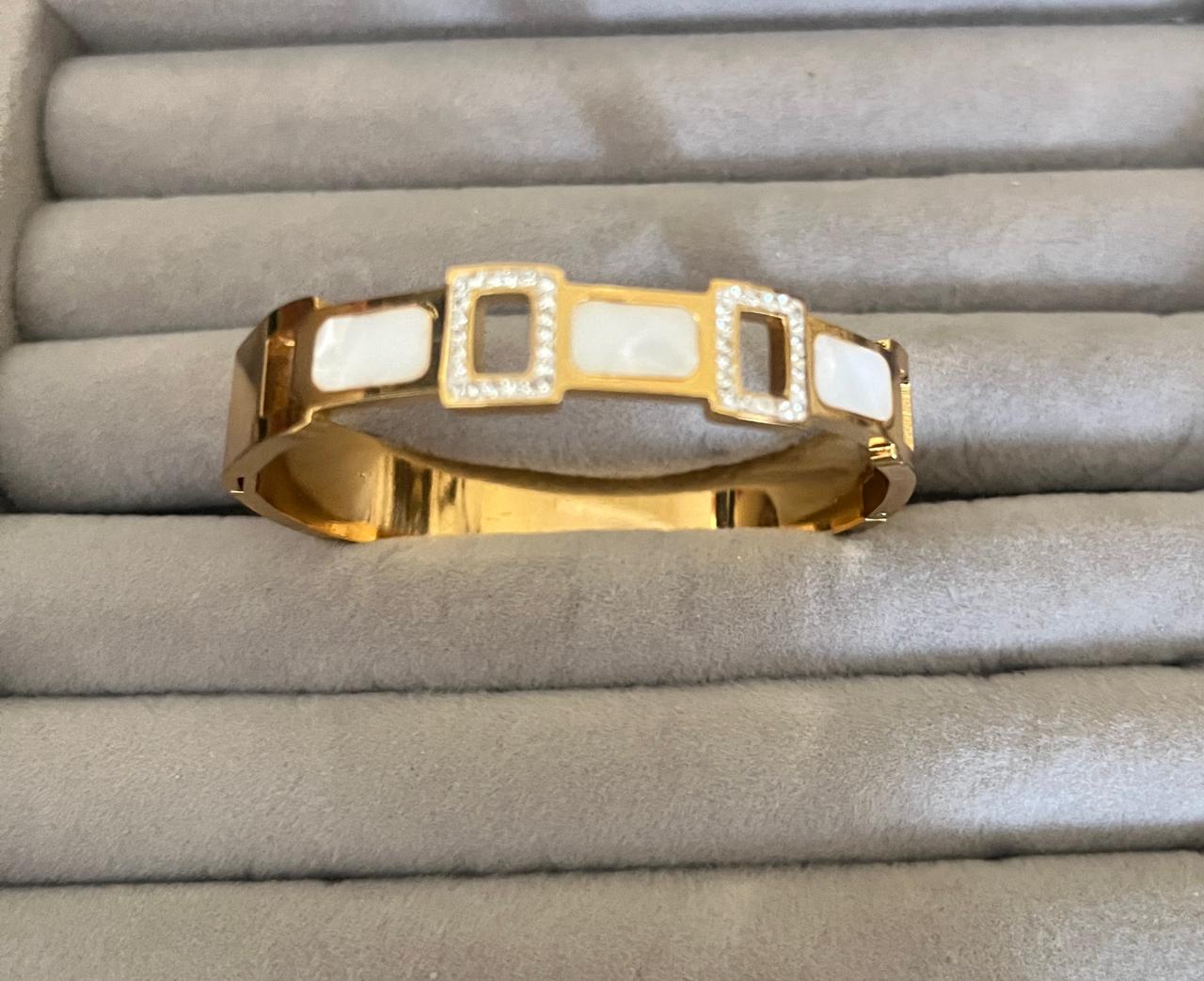 Ivory Geo Crystal Gold Kada (SMALL SIZE)