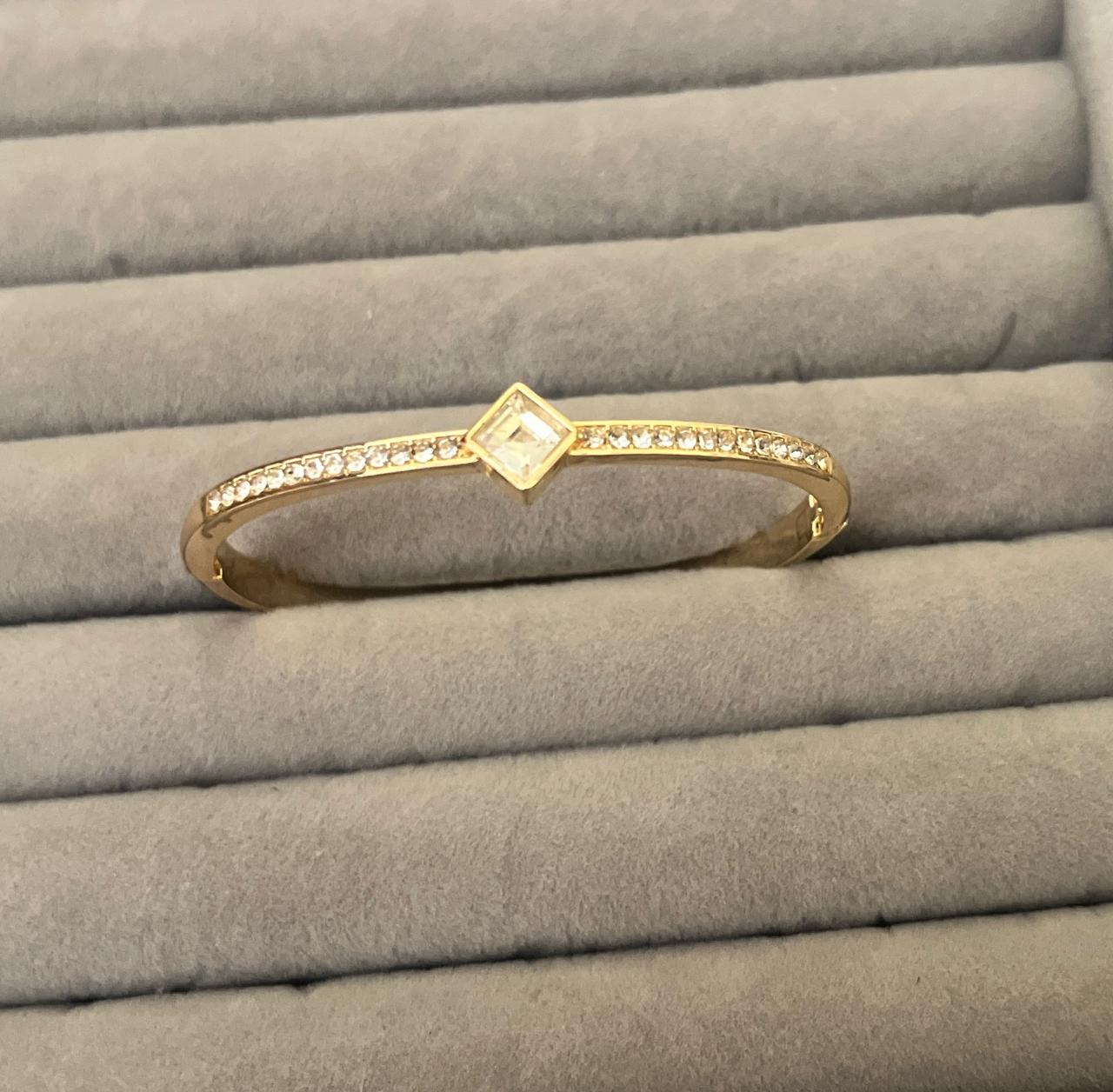 Square Solitaire Crystal Gold Kada (SMALL SIZE)