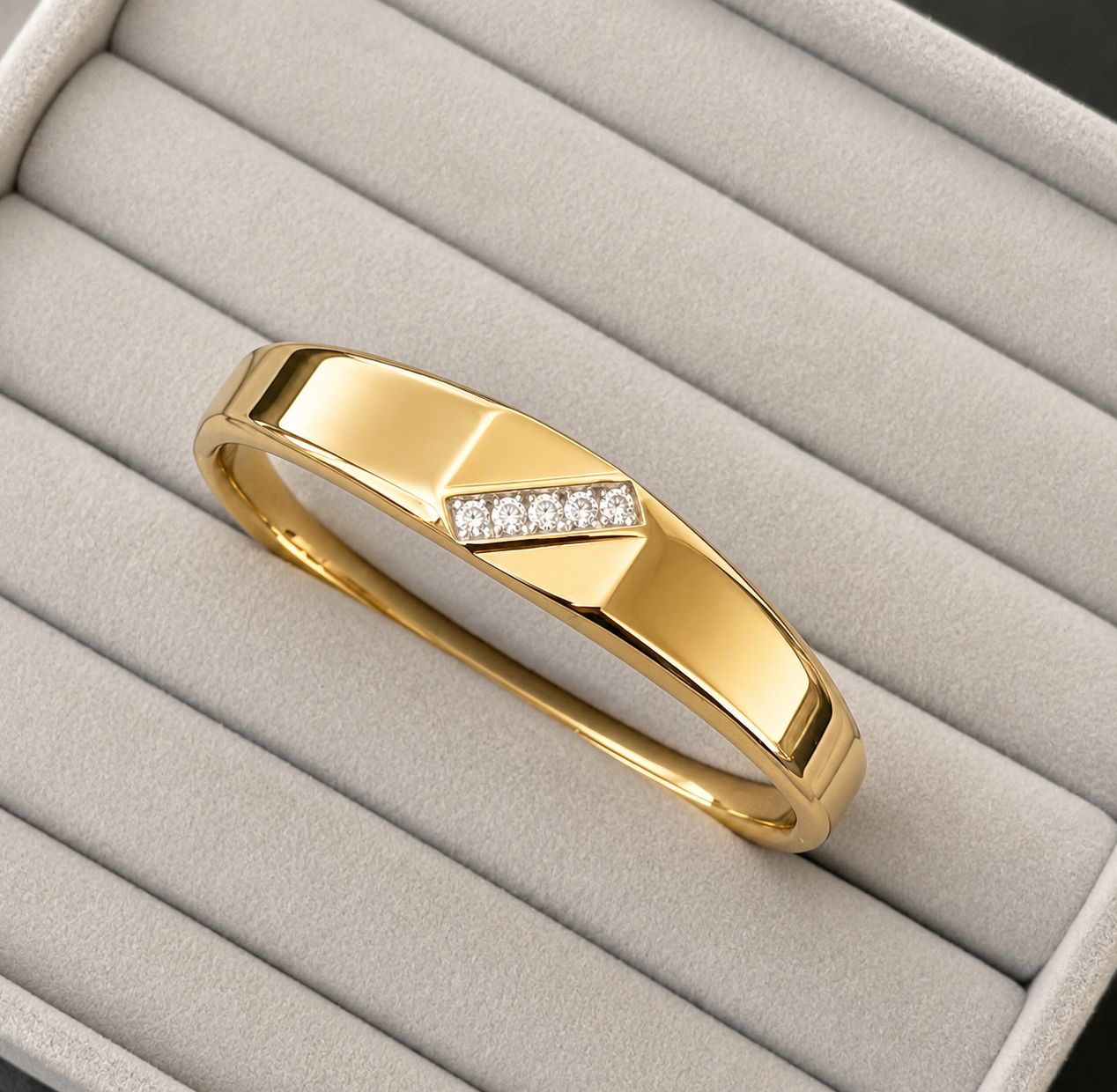 Sleek Diagonal Crystal Gold Kada