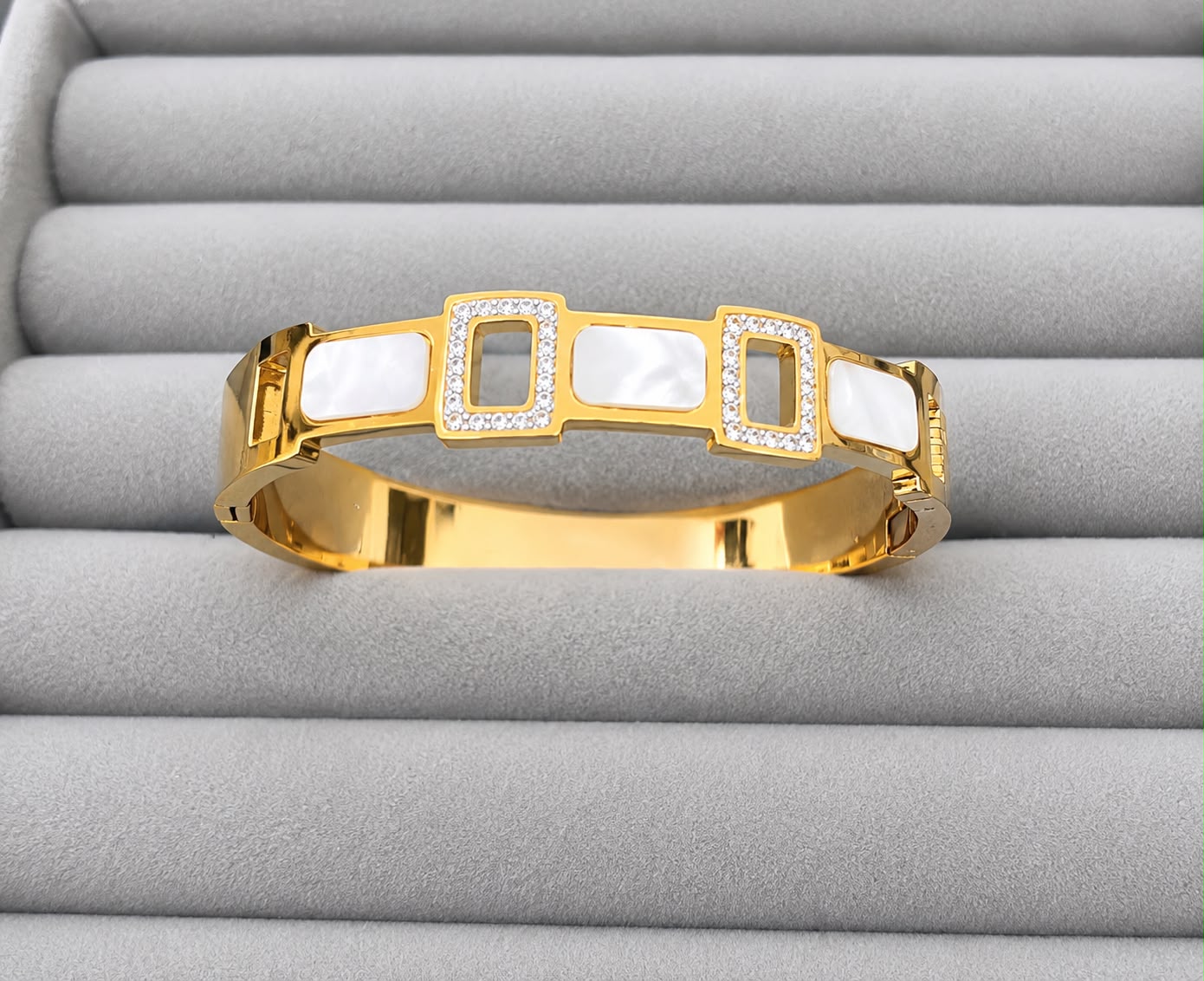 Ivory Geo Crystal Gold Kada (SMALL SIZE)