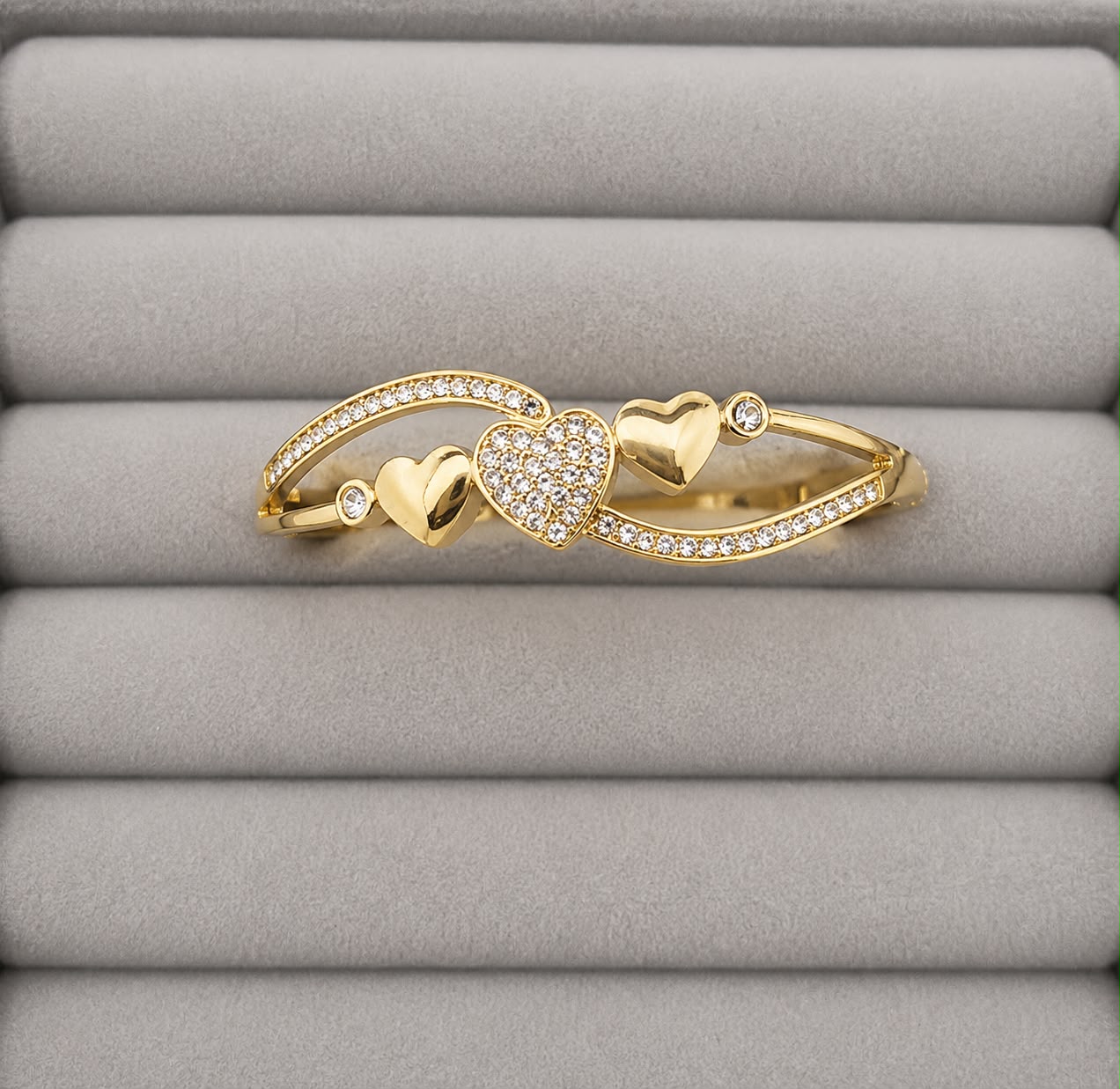 Amora Heart Crystal Gold Kada (SMALL SIZE)