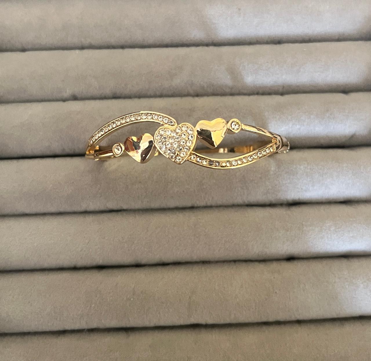 Amora Heart Crystal Gold Kada (SMALL SIZE)