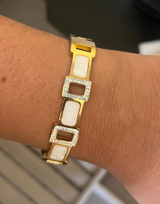 Ivory Geo Crystal Gold Kada (SMALL SIZE)