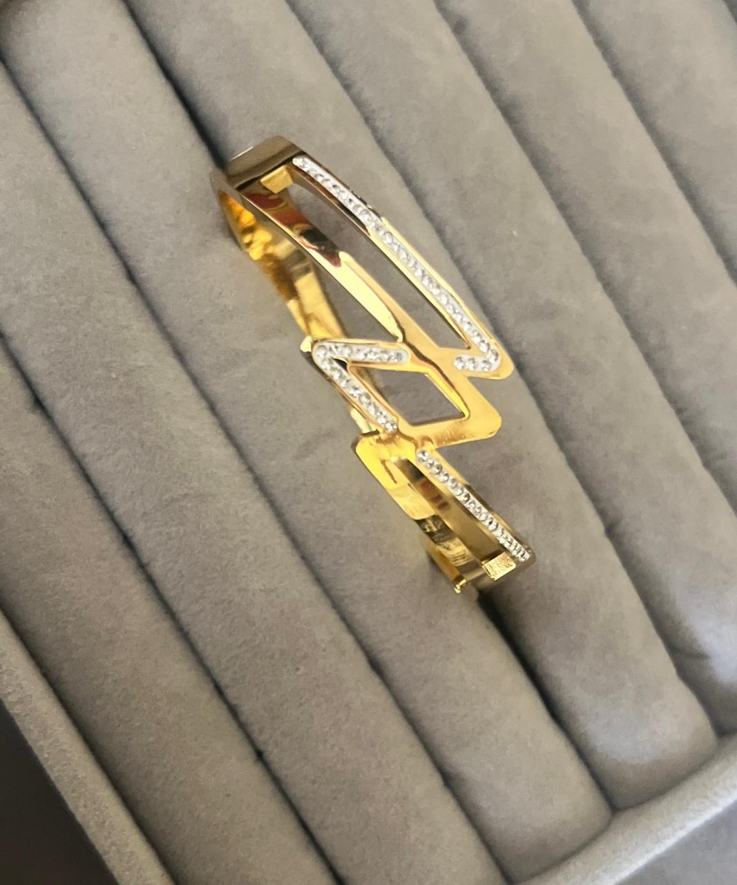 Ziva Zigzag Crystal Gold Kada  (SMALL SIZE)
