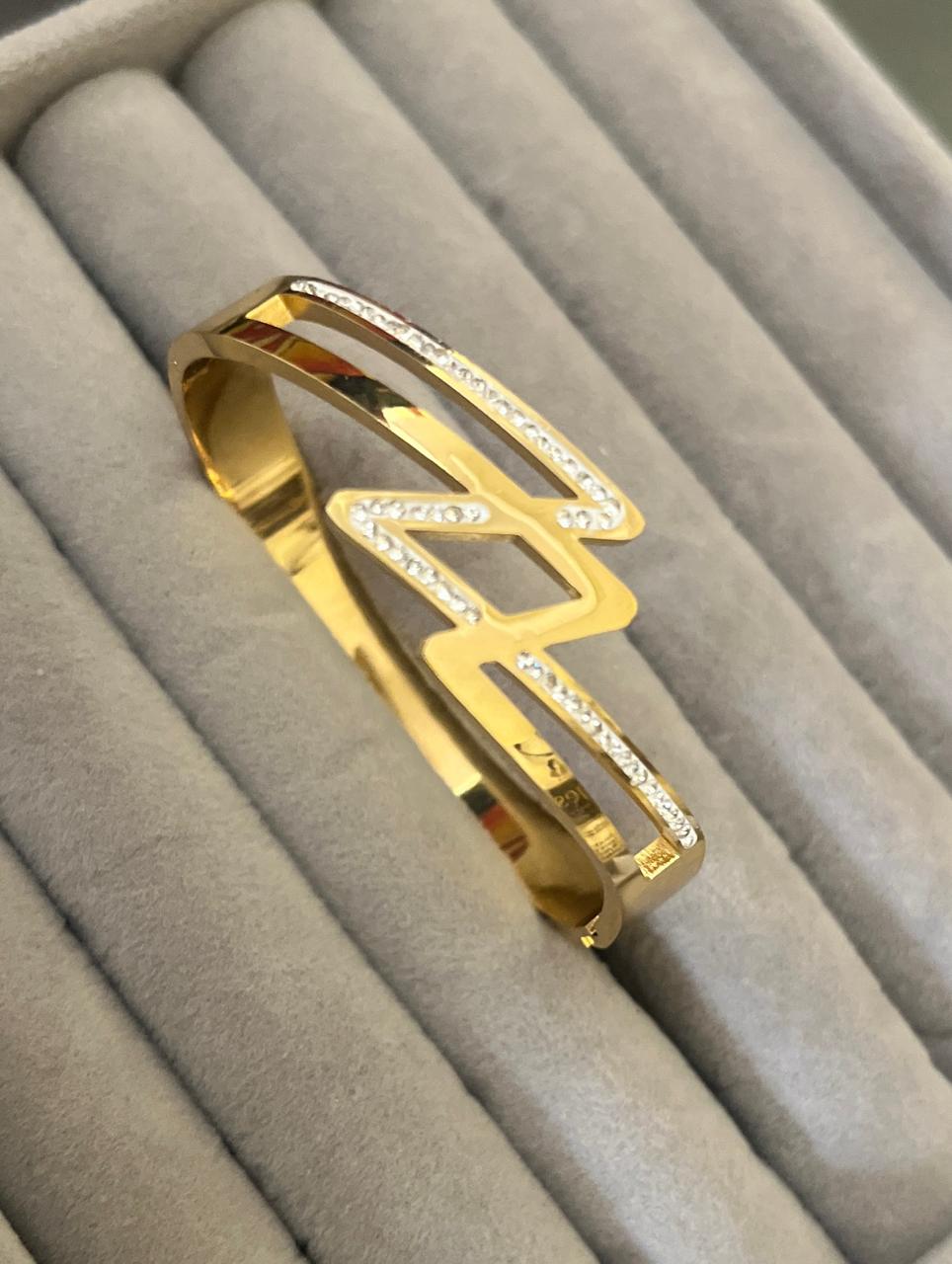 Ziva Zigzag Crystal Gold Kada  (SMALL SIZE)