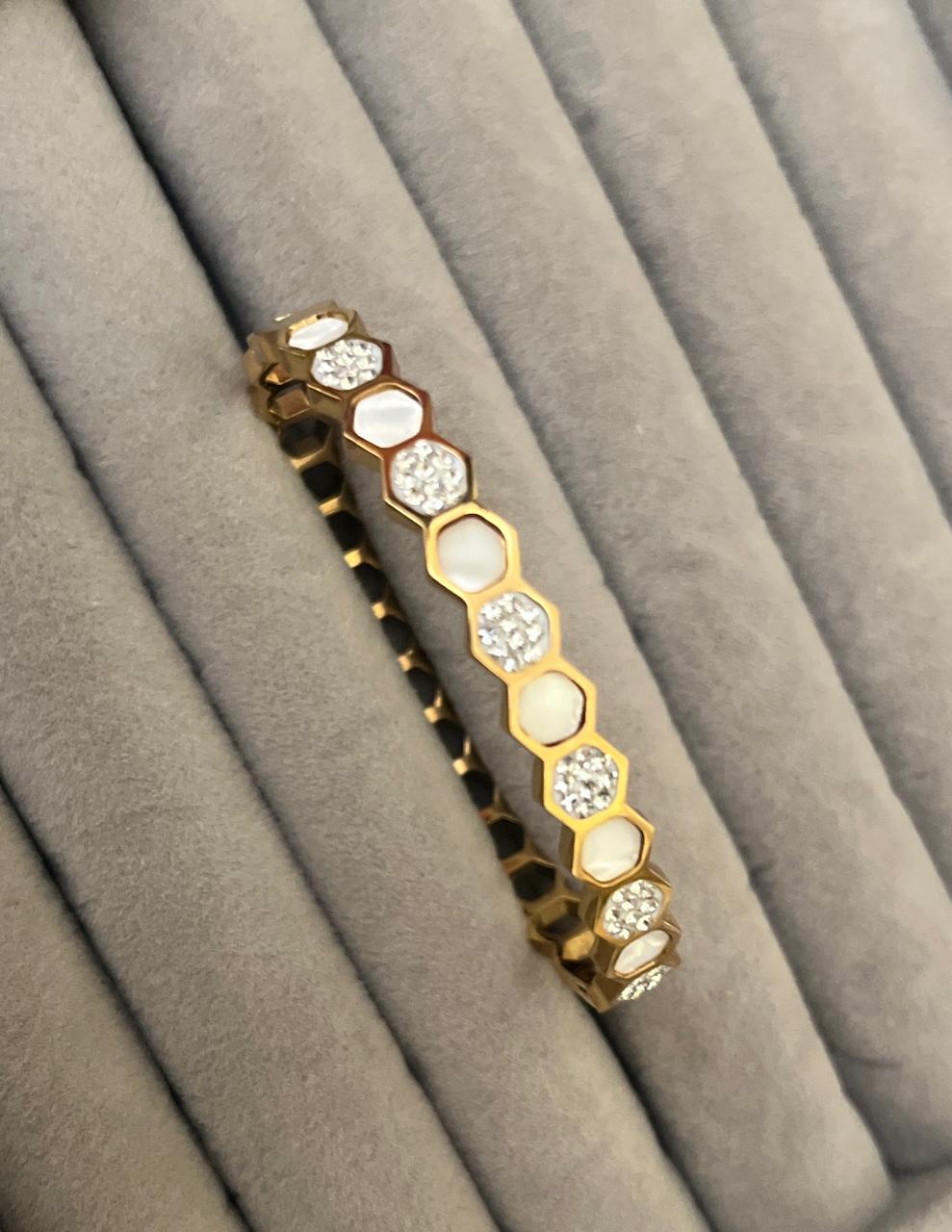Hexa Pearl Crystal Gold Kada (SMALL SIZE)