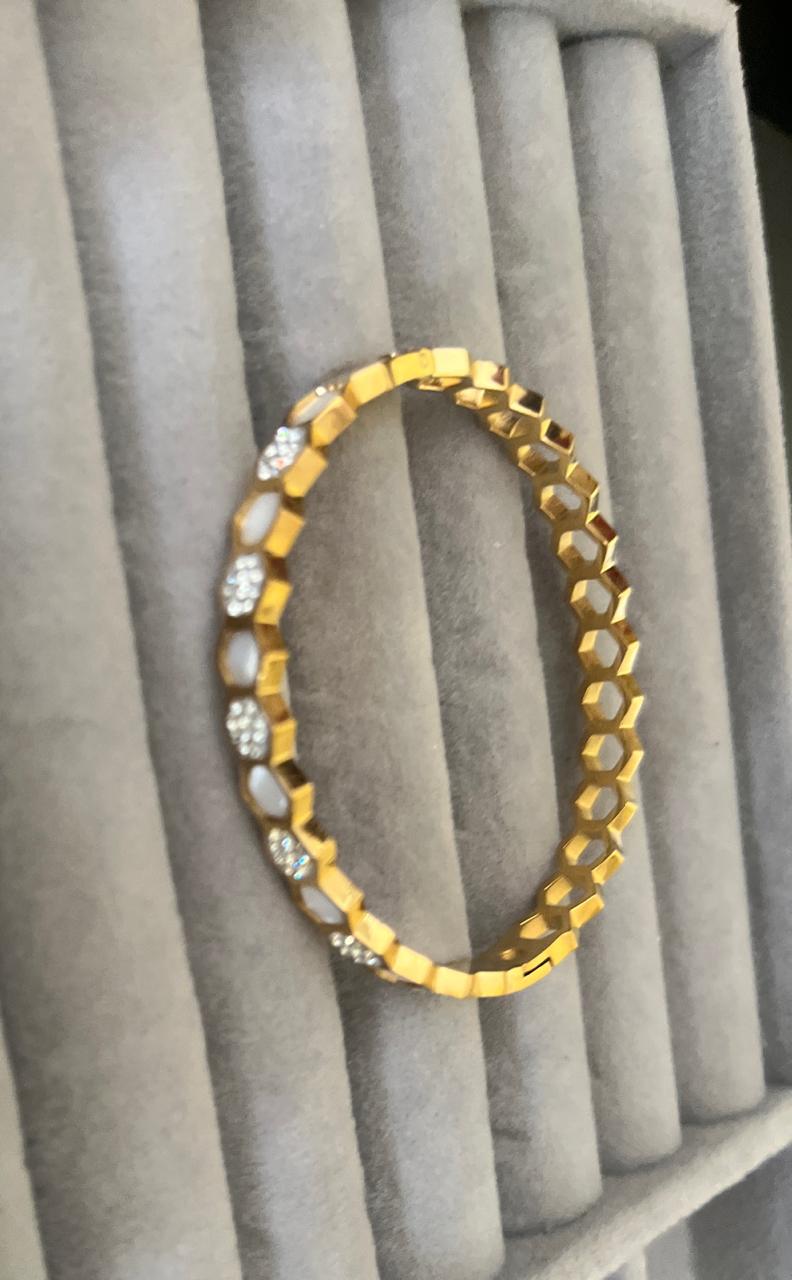 Hexa Pearl Crystal Gold Kada (SMALL SIZE)
