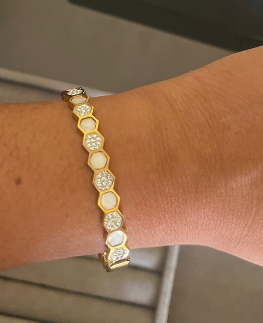 Hexa Pearl Crystal Gold Kada (SMALL SIZE)