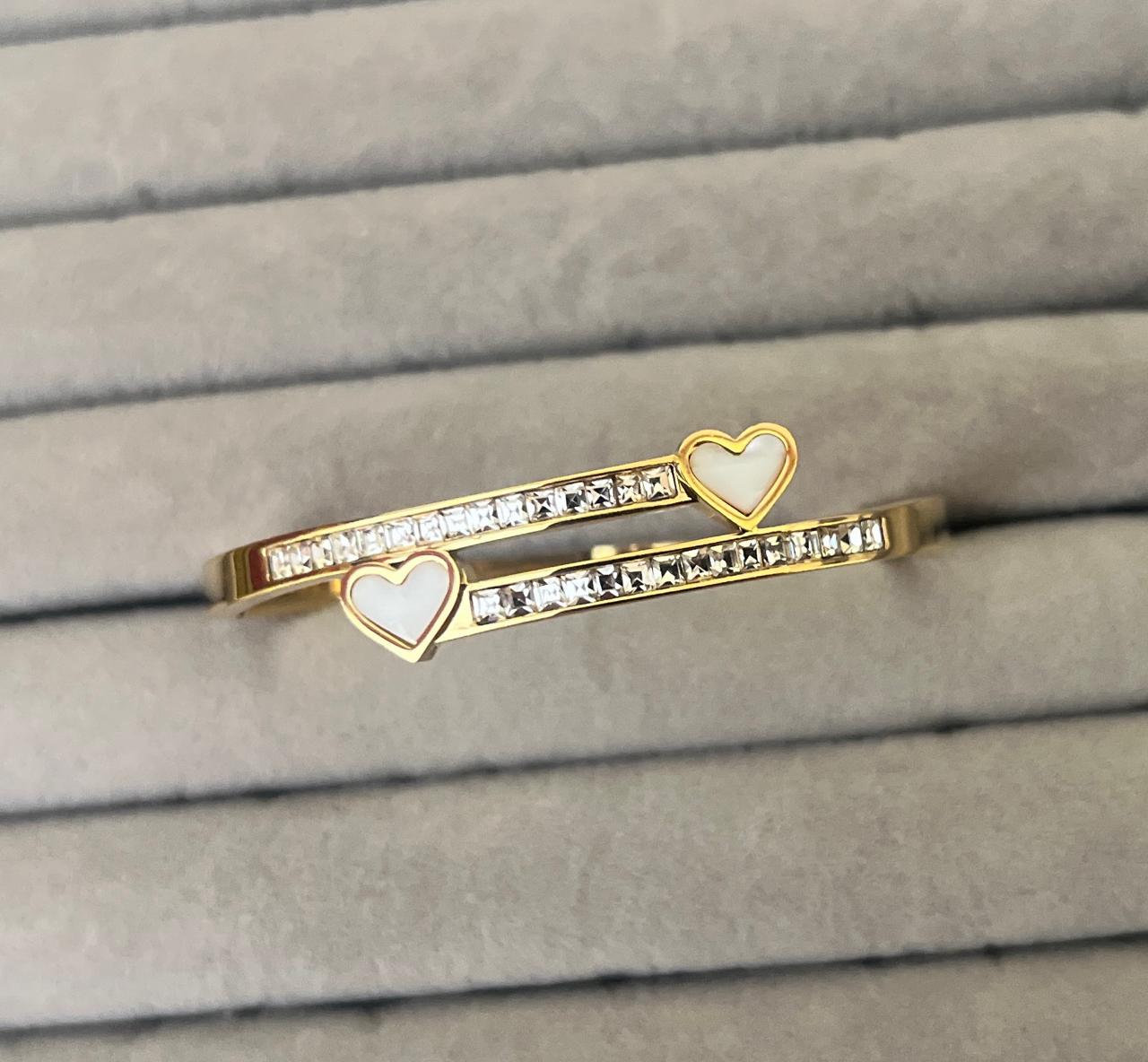 Double Heart Crystal Gold Kada (SMALL SIZE)