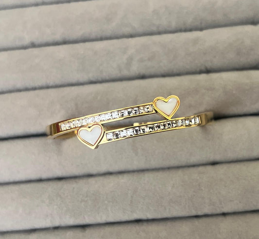 Double Heart Crystal Gold Kada (SMALL SIZE)