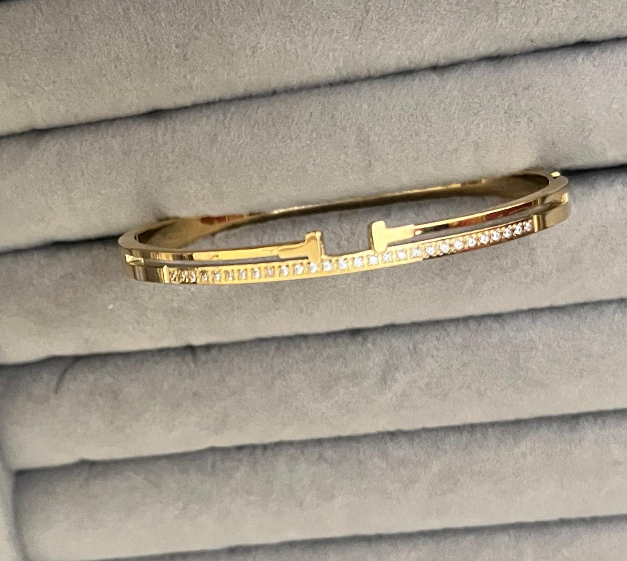 Crystal T-Bar Open Gold Kada (SMALL SIZE)