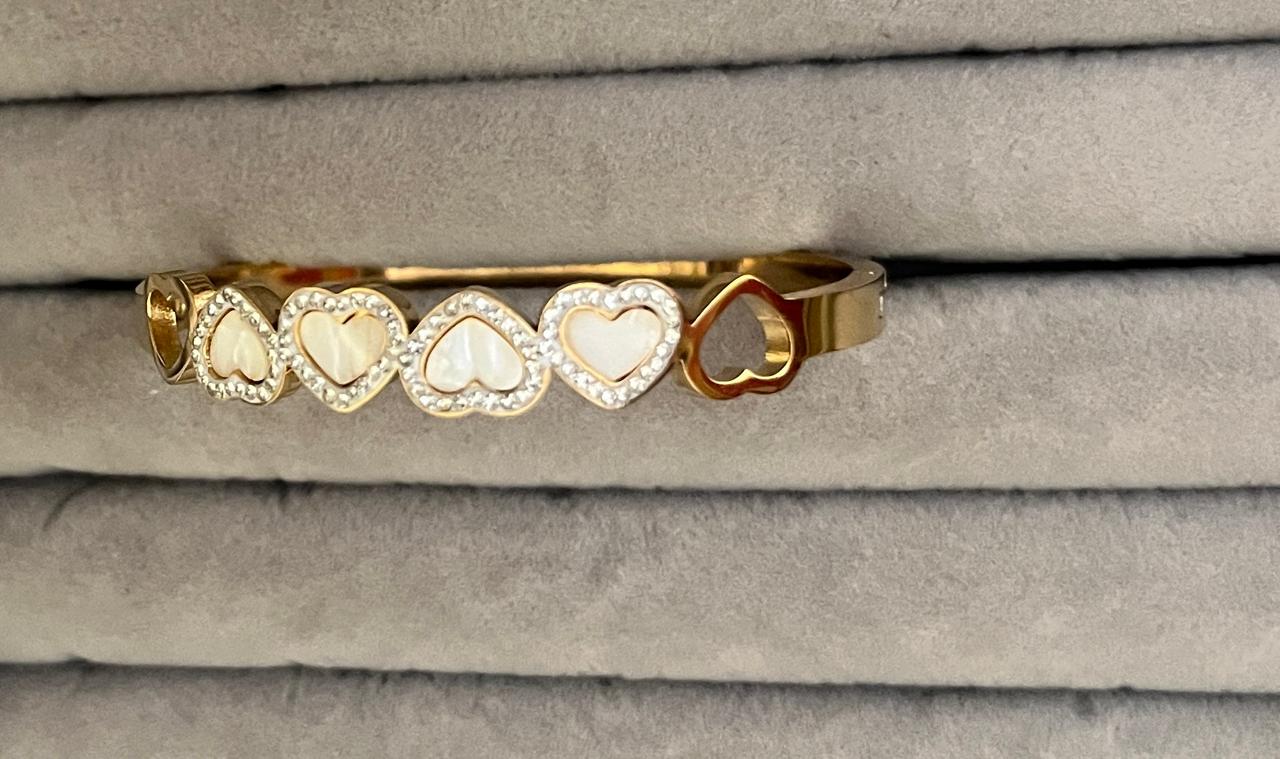 Mother of Pearl Heart Gold Kada  (SMALL SIZE)
