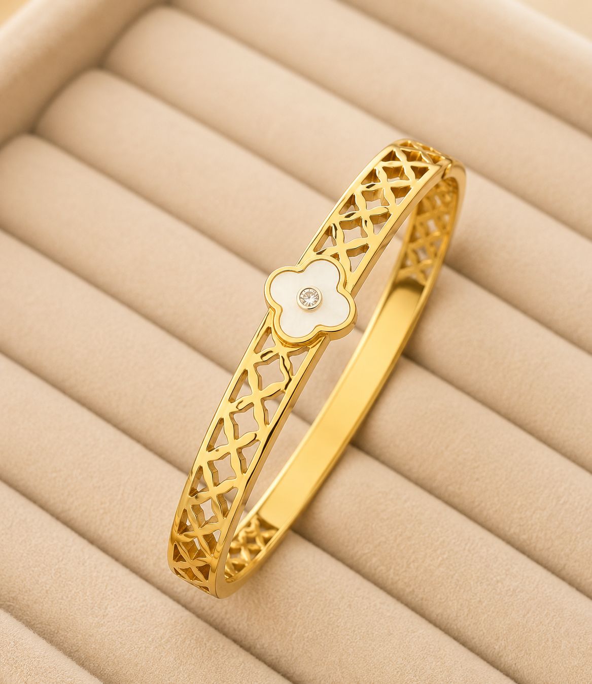 Ivory Clover Filigree Gold Kada