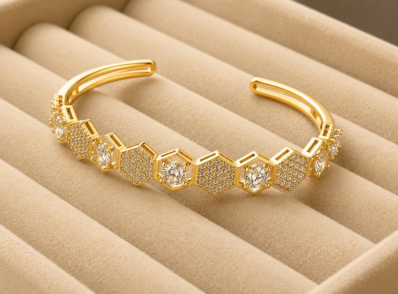 Hexa Luxe Crystal Gold Cuff