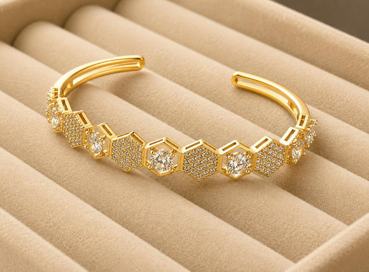 Hexa Luxe Crystal Gold Cuff
