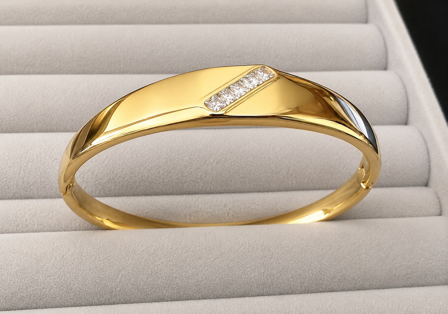 Sleek Diagonal Crystal Gold Kada