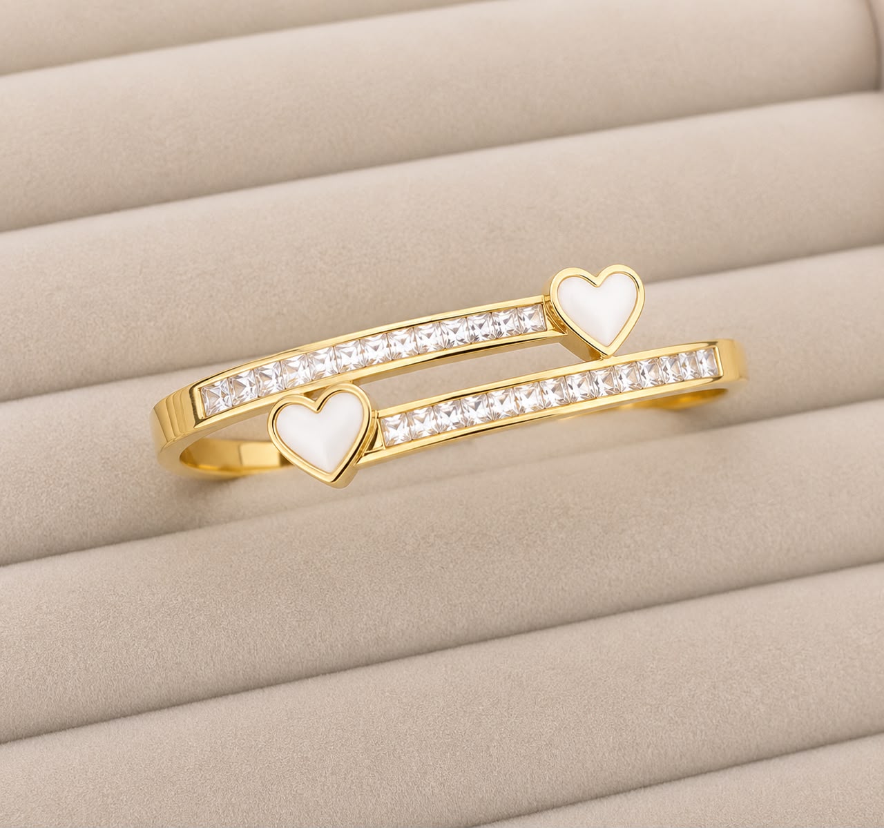 Double Heart Crystal Gold Kada (SMALL SIZE)