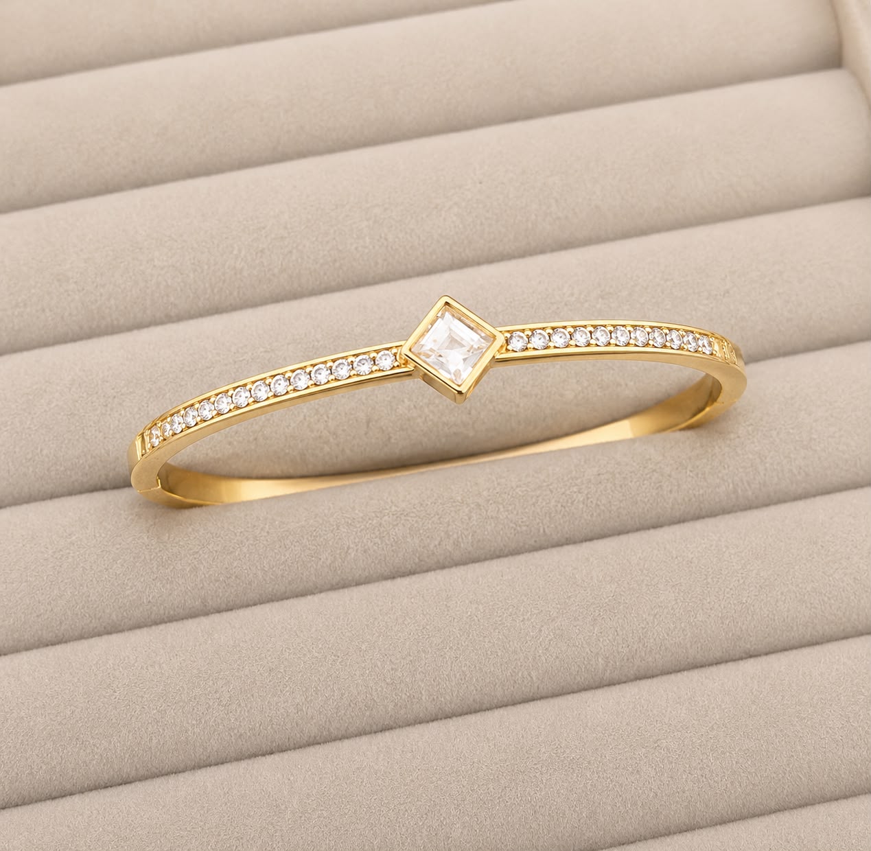 Square Solitaire Crystal Gold Kada (SMALL SIZE)