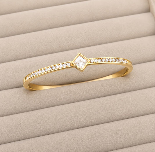 Square Solitaire Crystal Gold Kada (SMALL SIZE)