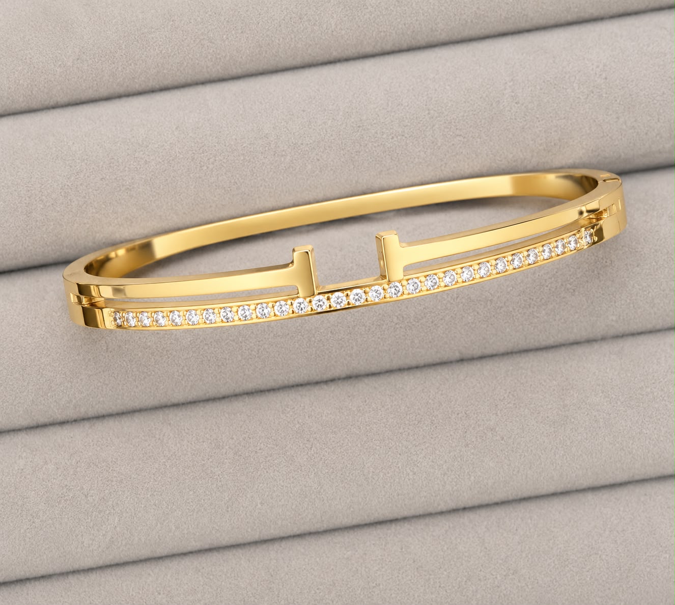 Crystal T-Bar Open Gold Kada (SMALL SIZE)