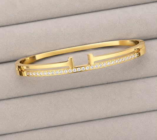Crystal T-Bar Open Gold Kada (SMALL SIZE)