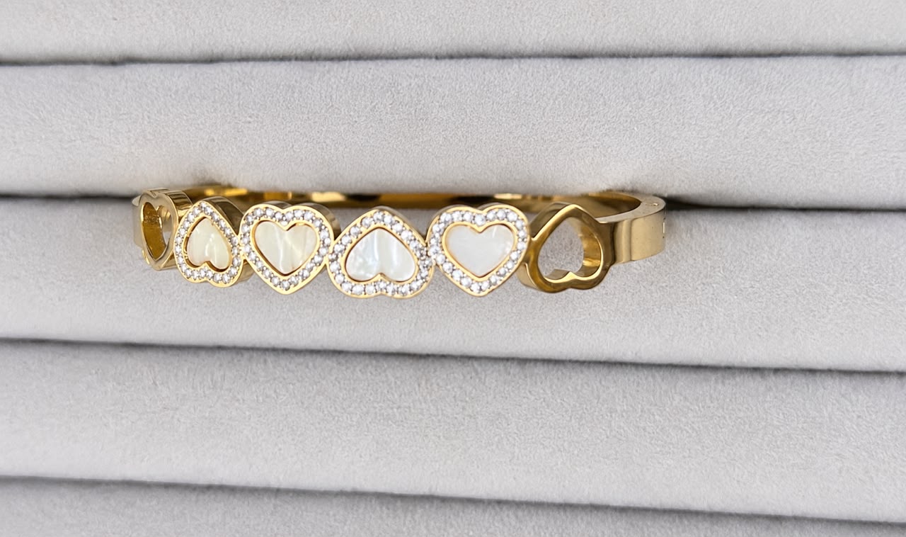 Mother of Pearl Heart Gold Kada  (SMALL SIZE)