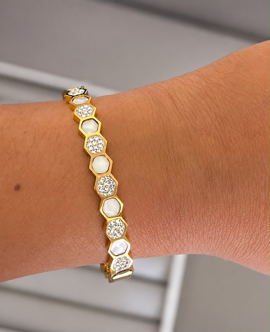 Hexa Pearl Crystal Gold Kada (SMALL SIZE)
