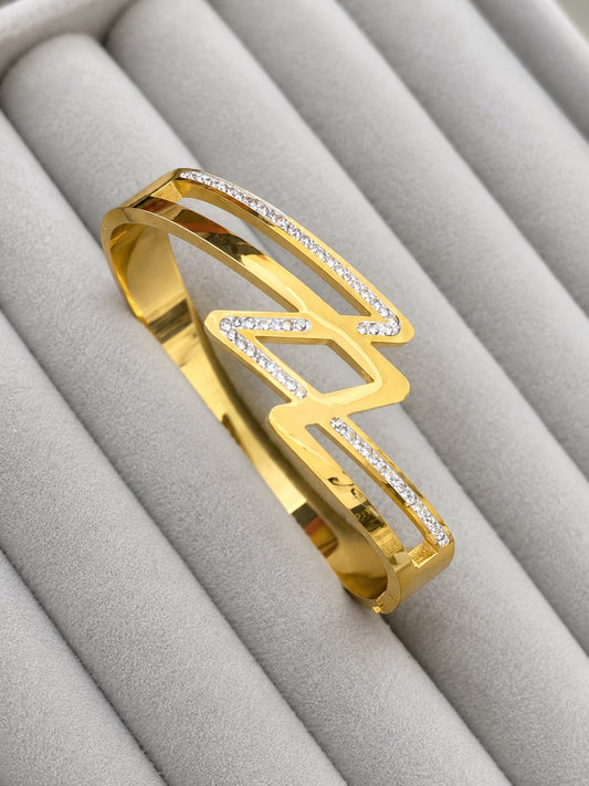 Ziva Zigzag Crystal Gold Kada  (SMALL SIZE)