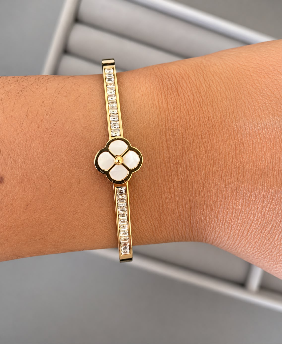 Ivory Bloom Crystal Kada (SMALL SIZE)